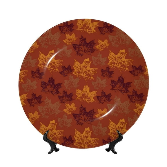 Picia fall Maple Pattern Bone China Decorative Plate – Wall Decor with Stand and Adhesive, Elegant Ornament for Living Room, Office, or Entryway-7in