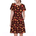 thumbnail image 1 of Picia fall Maple leaf Pattern Women's Short Sleeve Summer Dress Pleated Loose Swing Knee Length Short Sleeve Swing Dresses, 1 of 6