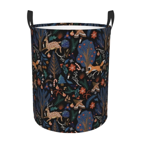 Picia fall fox deer bird Pattern Large Laundry Basket, Waterproof, Freestanding Laundry Hamper, Collapsible Tall Clothes Hamper with Extended Handles-Medium