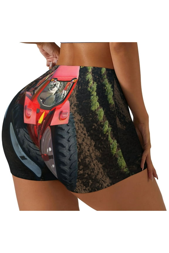 farm work Printed Workout Shorts for Women Seamless Scrunch Butt Lifting High Waisted Yoga Gym Booty Running Moisture-wicking Short Pants-Medium