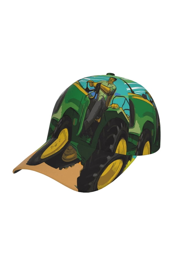 farmer working with tractor at field Pattern Trucker Low Profile Hat Men Women Baseball Cap Dad Hat Adjustable Unconstructed Plain Cap