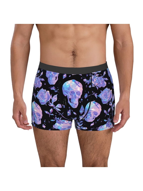 flower Skull crystal Pattern Men’s Boxer Briefs – Soft & Breathable Underwear, Stretchy & Comfortable Fit, Supportive Pouch Design, Moisture-Wicking-Medium