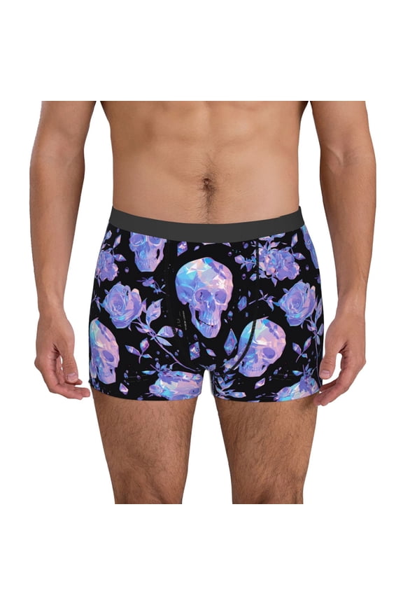 flower Skull crystal Pattern Men’s Boxer Briefs – Soft & Breathable Underwear, Stretchy & Comfortable Fit, Supportive Pouch Design, Moisture-Wicking-X-Large