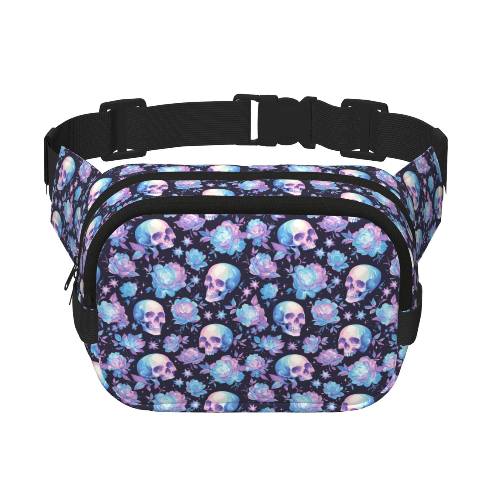 Picia flower Skull in starry sky Print Square Double-Layer Waist Bag Mini Adjustable Waist Belt Bag Exercise Running Travel Hiking