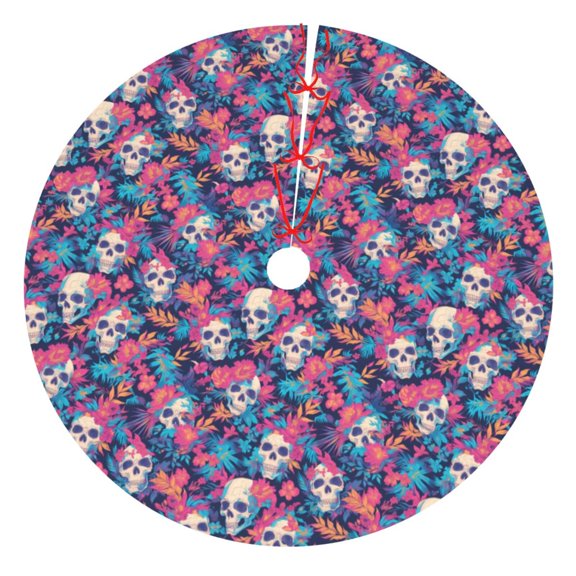 Picia flower Skull leaf colorful Print Christmas Tree Skirt , Christmas Tree Skirt Ornaments for Merry Christmas Holiday Party Decorations Indoor Outdoor-36"
