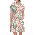 thumbnail image 1 of Picia flowers and white geese Pattern Women's Short Sleeve Summer Dress Pleated Loose Swing Knee Length Short Sleeve Swing Dresses, 1 of 6