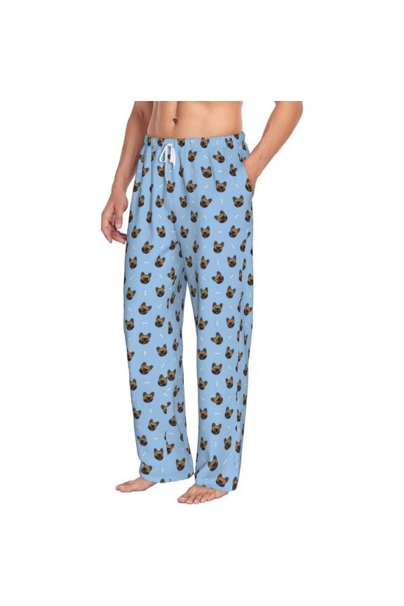 french Bulldog Face Mens Soft Woven Cotton Elastic Waistband Sleep Pajama Pant Lounge Sleep Pant With Pockets And Drawstring-Medium