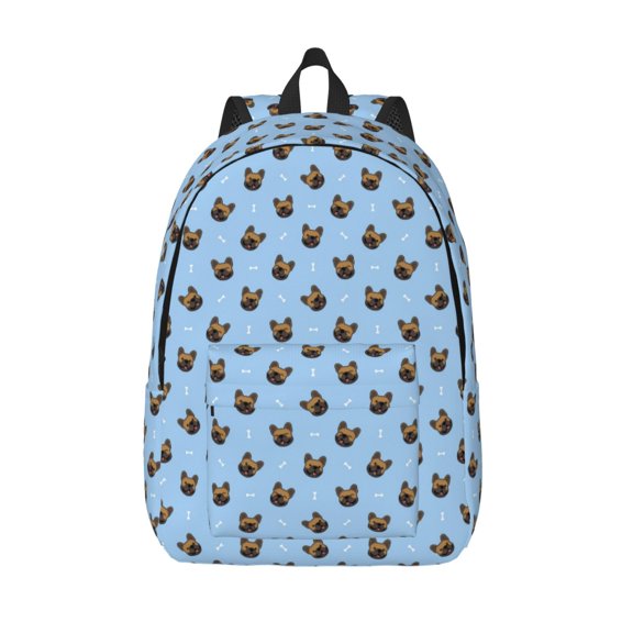 Picia french Bulldog Face Printed Canvas Daypack - Stylish and Durable Vintage Compact Backpack - Class, Work, Travel, or Laptop Bookbag,Organized Compartments-Small