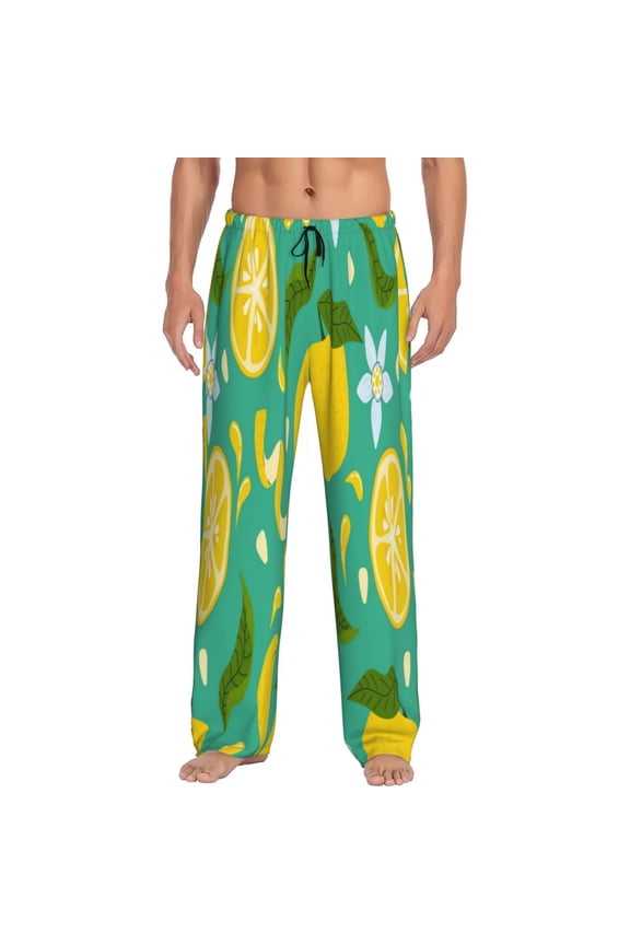 fruits Pattern Mens Soft Woven Cotton Elastic Waistband Sleep Pajama Pant Lounge Sleep Pant With Pockets And Drawstring-Large