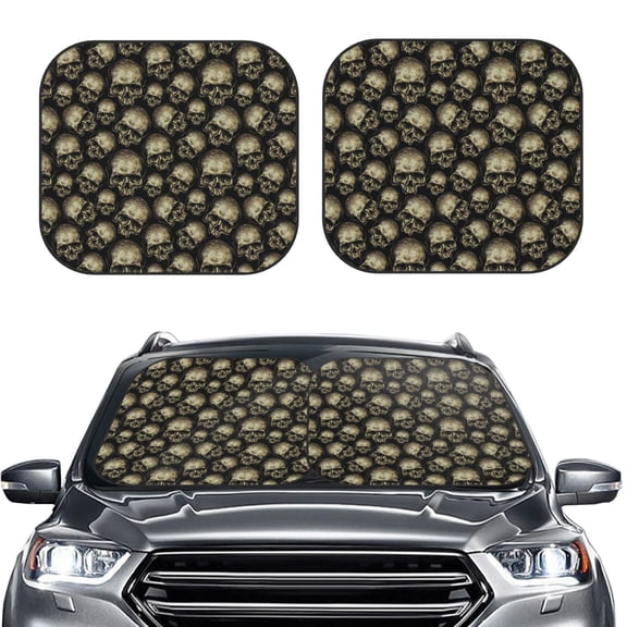 Picia funny Retro Skull 2 Piece Car Windshield Sun Shade Foldable | Foldable Sun Shield for Front Window Blocks UV Rays and Keeps Your Vehicle Cool-Large
