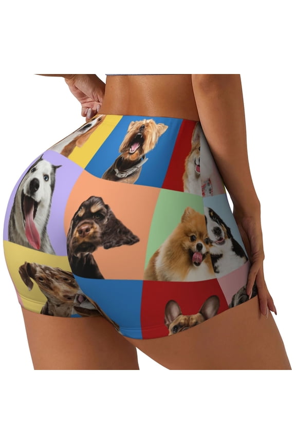 funny dogs Printed Workout Shorts for Women Seamless Scrunch Butt Lifting High Waisted Yoga Gym Booty Running Moisture-wicking Short Pants-Large
