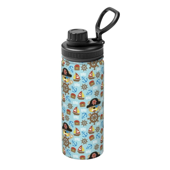Picia funny pirate Pattern Water Bottle 18 oz Stainless Steel Insulated Bottles With Handle Leak Proof Gym Sport Water Jug BPA-free insulated kettle For Men Women Adults