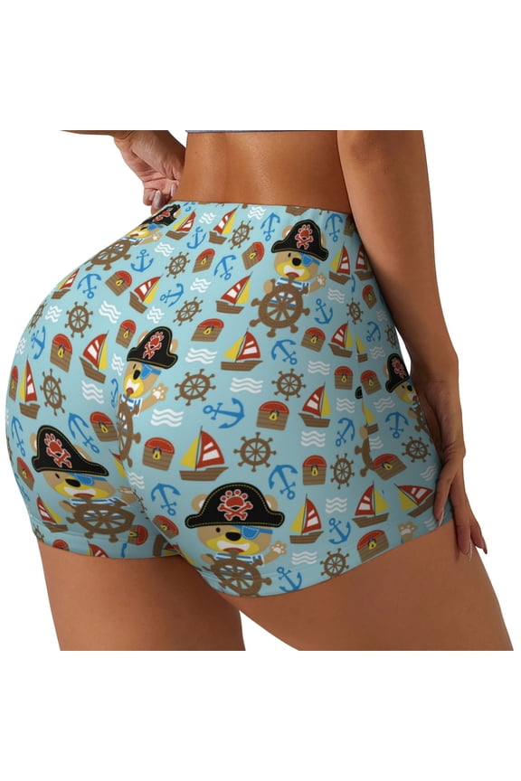 funny pirate Printed Workout Shorts for Women Seamless Scrunch Butt Lifting High Waisted Yoga Gym Booty Running Moisture-wicking Short Pants-Medium