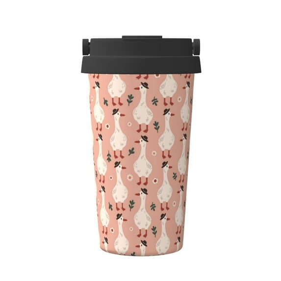 Picia goose bird and daisy Pattern 500ml Carry Insulated Coffee Mug, Stainless Steel Travel Mug with Hidden Handle, Leak-Proof for Car, Office, Home, and Outdoor Use