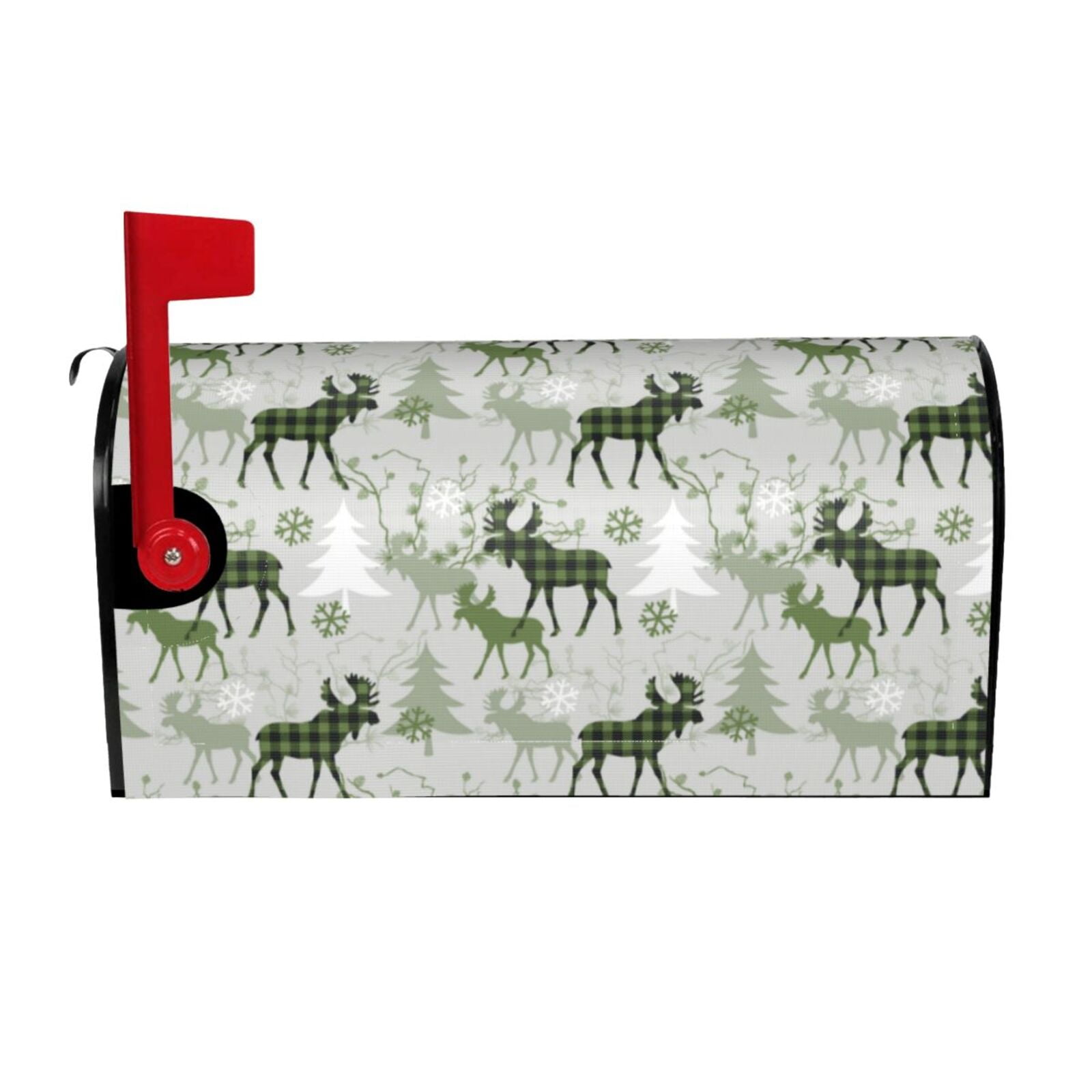 Picia green plaid Moose tree Magnetic Mailbox Cover Standard Size-21x18 in