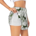 thumbnail image 1 of Picia green plaid Moose tree Pattern Women's 2 in 1 Athletic Running Shorts High Waisted Workout Casual Gym Sweat Shorts with Comfy Liner Zipper Pockets-Medium, 1 of 9