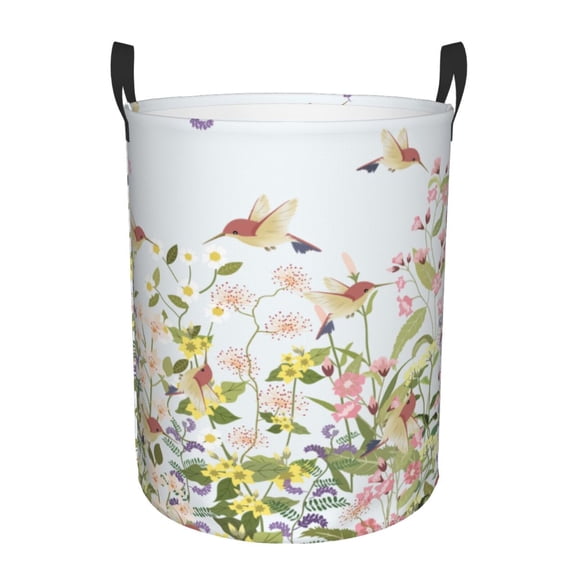 Picia hummingbird in floral Pattern Large Laundry Basket, Waterproof, Freestanding Laundry Hamper, Collapsible Tall Clothes Hamper with Extended Handles-Small