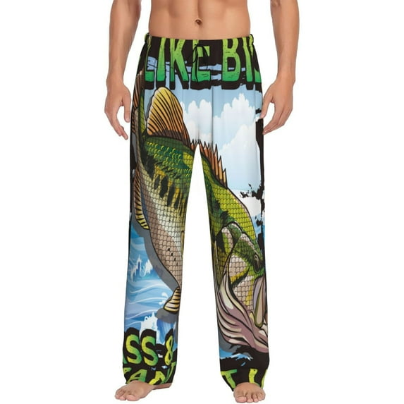 Picia i like big Bass & i cannot lie Pattern Mens Soft Woven Cotton Elastic Waistband Sleep Pajama Pant Lounge Sleep Pant With Pockets And Drawstring-Large