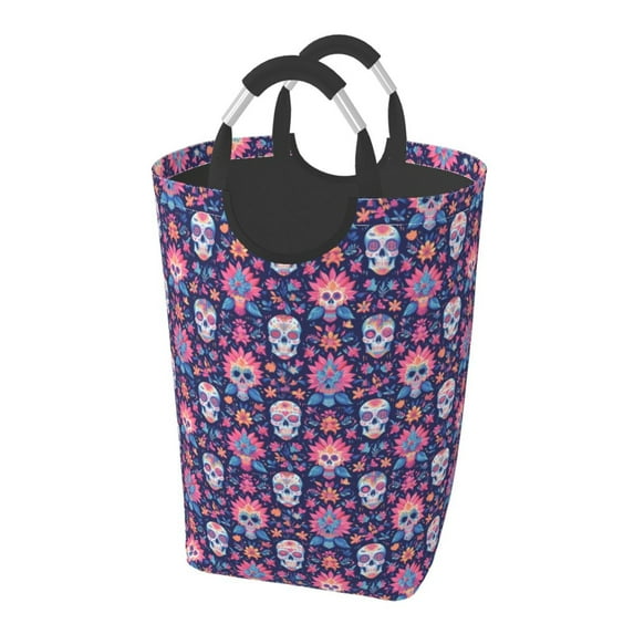 Picia leaf flower Skull colorful Laundry Basket With Handles Laundry Hamper Toys Storage Organizer Foldable Bucket Washing Bin Dirty Clothes Bag For Home Bathroom Bedroom Dorm