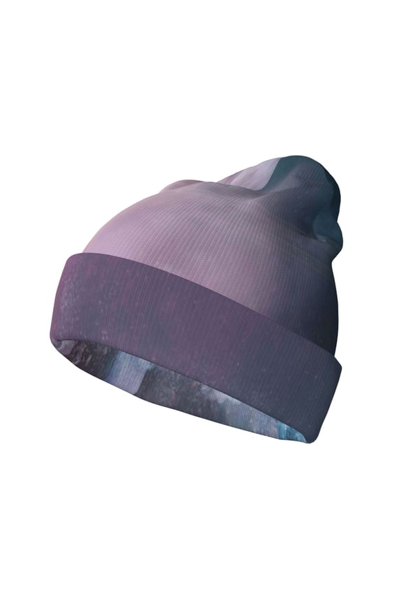 lighthouse Waves Torrential Rain Pattern Knitted Beanie Hat for Men and Women , Unisex Winter Warm Stretchy Knit Cap Thick Fisherman Beanies Cuffed Plain Skull Caps