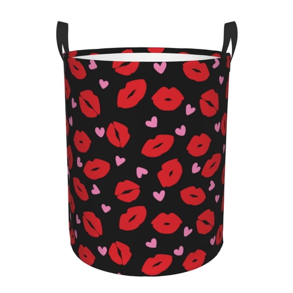 Picia lips and hearts Pattern Large Laundry Basket, Waterproof, Freestanding Laundry Hamper, Collapsible Tall Clothes Hamper with Extended Handles-Medium