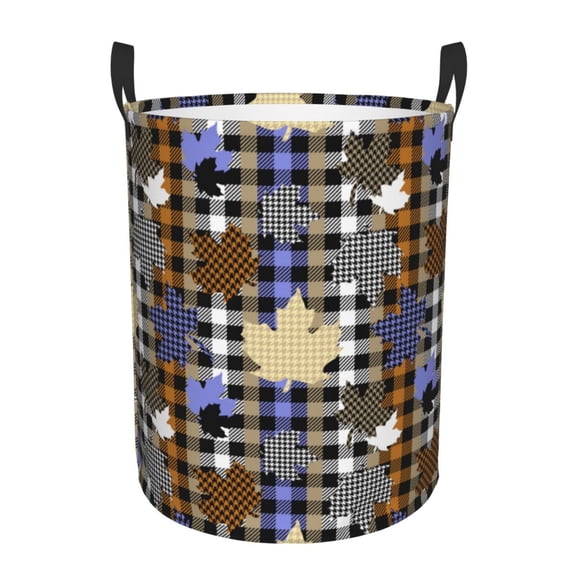 Picia maple leaves Houndstooth Pattern Large Laundry Basket, Waterproof, Freestanding Laundry Hamper, Collapsible Tall Clothes Hamper with Extended Handles-Medium