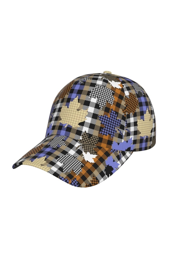 maple leaves Houndstooth Pattern Trucker Low Profile Hat Men Women Baseball Cap Dad Hat Adjustable Unconstructed Plain Cap