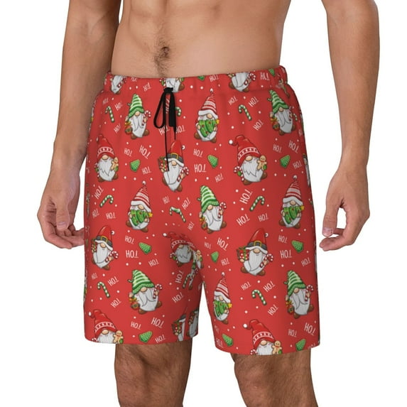 Picia merry Christmas gnome pattern Mens Swim Trunks with Compression Liner Stretch Beach Shorts Quick Dry with Zipper Pockets No-Chafing Board Shorts-3X-Large