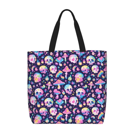 Picia mushroom colorful Skull star for Tote Bag for Women with Zipper, Gym Tote with Compartments, Laptop Work Tote Nurse Dance Yoga Bag for Sport, Travel