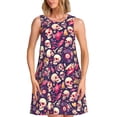 thumbnail image 1 of Picia music Skull record Guitar Print Women’s Sleeveless Midi Swing Dress – A-Line Pleated Tank Sundress, Comfortable and Flowy T-Shirt Dress, 1 of 7