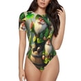 thumbnail image 1 of Picia patrick’s day gnomes Print Womens One Piece Swimsuits Modest Tummy Control Bathing Suits Lace Up Slimming Swim Suit-Large, 1 of 7