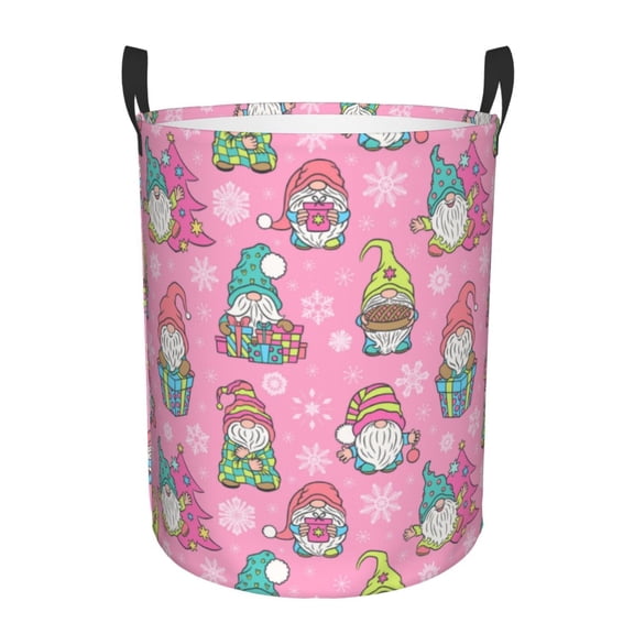 Picia pink Holiday Joy Pattern Large Laundry Basket, Waterproof, Freestanding Laundry Hamper, Collapsible Tall Clothes Hamper with Extended Handles-