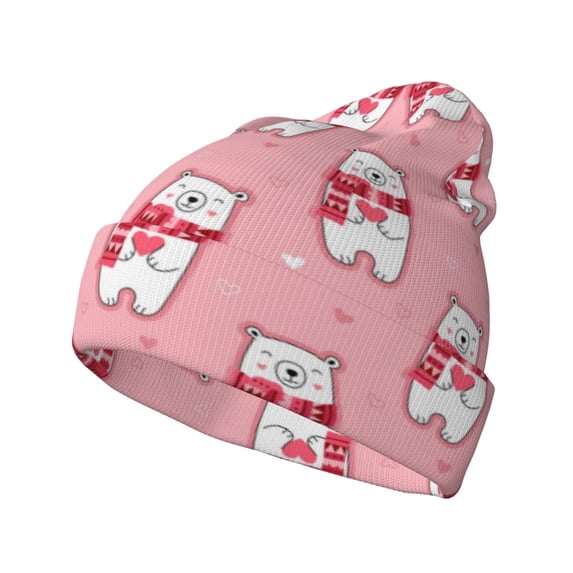 Picia pink Scarf bear Pattern Knitted Beanie Hat for Men and Women , Unisex Winter Warm Stretchy Knit Cap Thick Fisherman Beanies Cuffed Plain Skull Caps