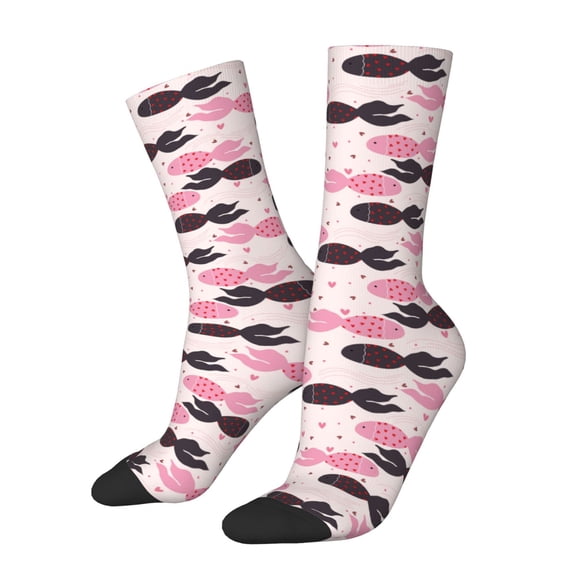 Picia pink fish hearts Print Athletic Socks for Men & Women – Cushioned Moisture-Wicking Crew Socks for Sports, Running, and Training, Soft & Breathable Size 5-11