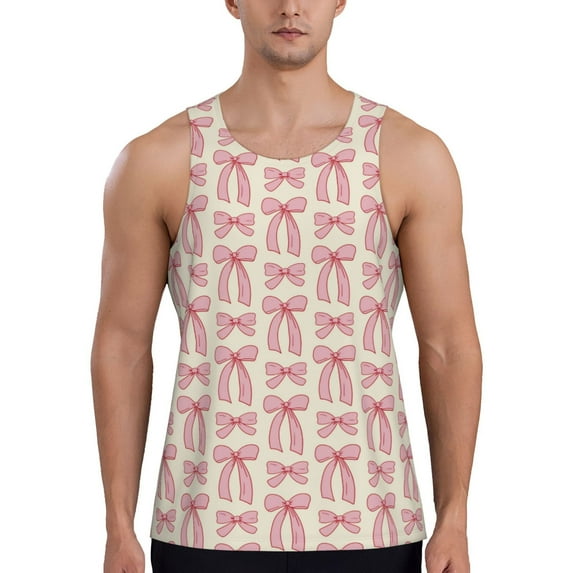Picia pink hand drawn bows Printed Men’s Performance Tank, Men's Workout Tank Top Moisture-Wicking Tank Top Muscle tee, Breathable Workout Shirt-3X-Large