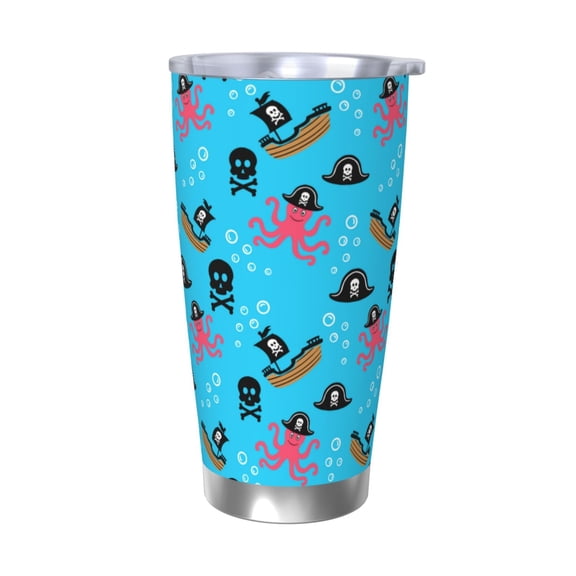 Picia pirate Octopus Pattern 20 oz Tumbler Stainless Steel Vacuum Insulated Coffee Ice Cup Double Wall Travel Flask Dual Lid Water Bottle, Eco-friendly Car Cup-Without Straw