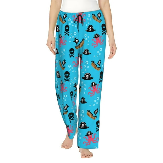 Picia pirate Octopus Pattern Womens Soft Woven Cotton Elastic Waistband Sleep Pajama Pant Lounge Sleep Pant With Pockets And Drawstring-Large