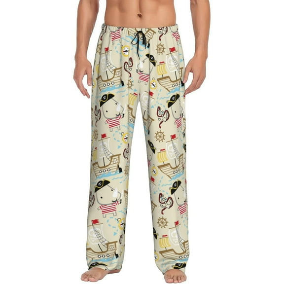 Picia pirate with sailing Pattern Mens Soft Woven Cotton Elastic Waistband Sleep Pajama Pant Lounge Sleep Pant With Pockets And Drawstring-XX-Large