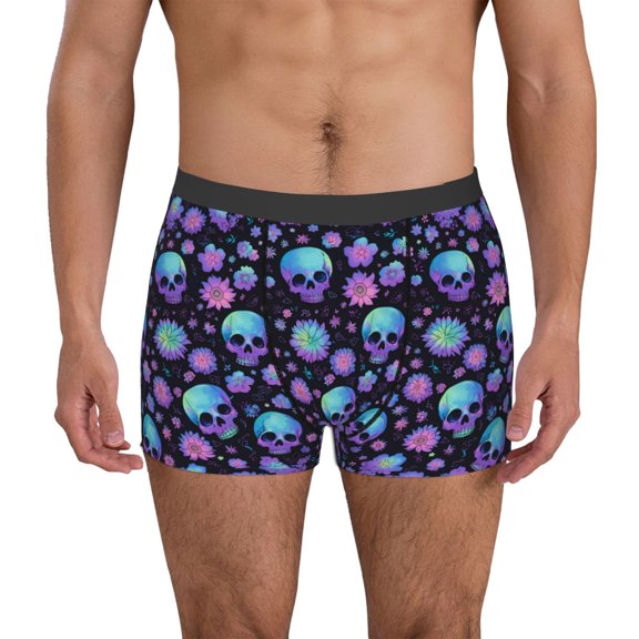 Picia purple Skull flower Pattern Men’s Boxer Briefs – Soft & Breathable Underwear, Stretchy & Comfortable Fit, Supportive Pouch Design, Moisture-Wicking-XX-Large