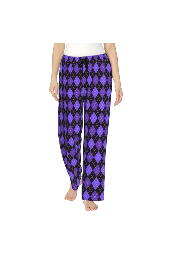 purple argyle Pattern Womens Soft Woven Cotton Elastic Waistband Sleep Pajama Pant Lounge Sleep Pant With Pockets And Drawstring-Medium
