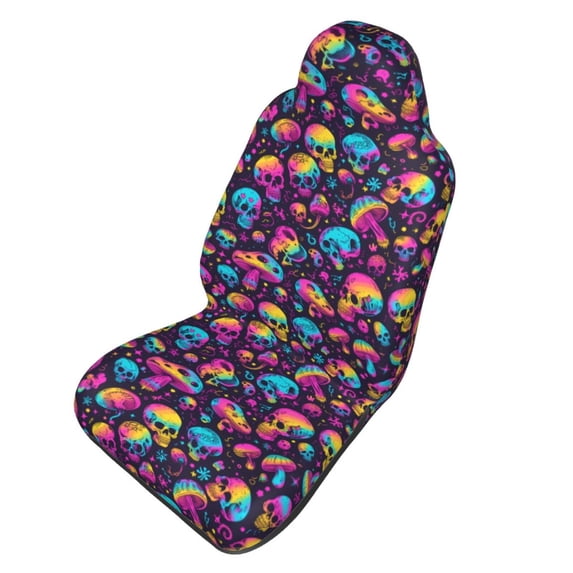 Picia rainbow color mushroom Skull Print Waterproof Sweating Car Seat Cover for Post Gym Workout, Running, Beach and Hiking, Universal Fit Anti-Slip Bucket Seat Protector