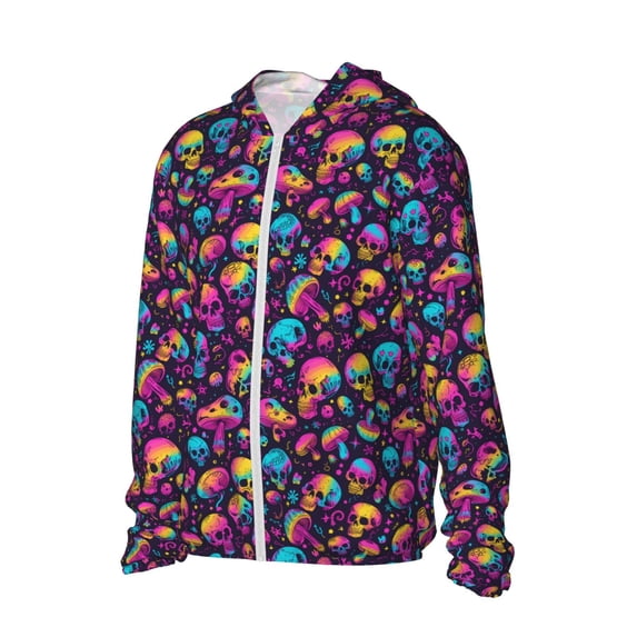 Picia rainbow color mushroom Skull Women's Men's UPF 50+ Sun Protection Hoodie Shirt Long Sleeve SPF Fishing Outdoor UV Hiking Lightweight Shirts-Small