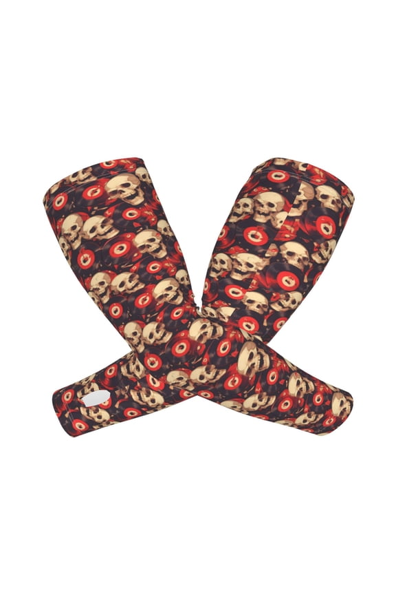 record Skull rock Arm Sleeves for Men and Women - Tattoo Cover Up UPF 50+ Cooling Sports Sleeve for Basketball Golf Football-One Size
