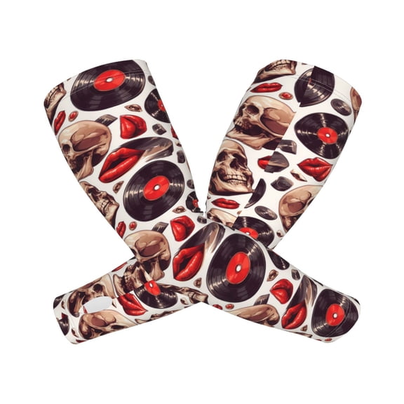Picia record lips Skull Arm Sleeves for Men and Women - Tattoo Cover Up UPF 50+ Cooling Sports Sleeve for Basketball Golf Football-One Size