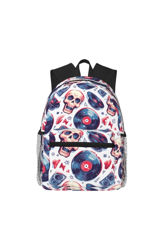 record rock music Skull Large Capacity Backpack Classic Style Backpack Casual Backpack Water-Resistant School Work Travel Outdoor Backpack