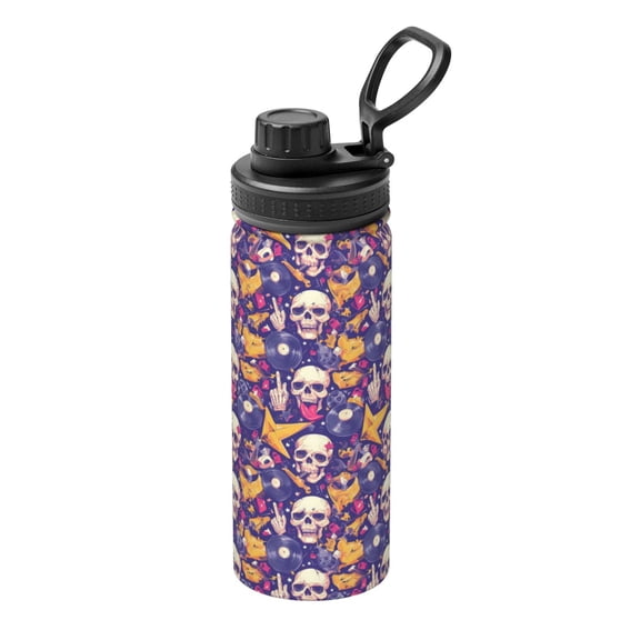 Picia rock Skull record Pattern Water Bottle 18 oz Stainless Steel Insulated Bottles With Handle Leak Proof Gym Sport Water Jug BPA-free insulated kettle For Men Women Adults