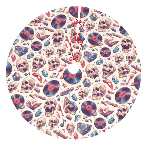Picia rock Skull record Retro Print Christmas Tree Skirt , Christmas Tree Skirt Ornaments for Merry Christmas Holiday Party Decorations Indoor Outdoor-30"