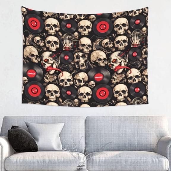 Picia rock record Skull Pattern Tapestry-Tapestries for Bedroom Living Room Dorm(29x37")