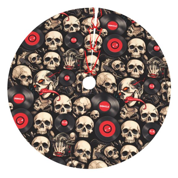 Picia rock record Skull Print Christmas Tree Skirt , Christmas Tree Skirt Ornaments for Merry Christmas Holiday Party Decorations Indoor Outdoor-30"