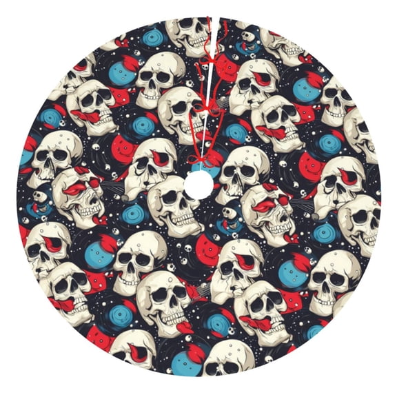 Picia rock record Skull artist Print Christmas Tree Skirt , Christmas Tree Skirt Ornaments for Merry Christmas Holiday Party Decorations Indoor Outdoor-48"